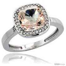 Size 10 - 10k White Gold Diamond Morganite Ring 2.08 ct Checkerboard Cushion  - £548.86 GBP