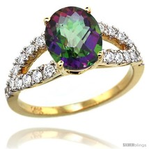 Size 10 - 14k Gold Natural Mystic Topaz Ring 10x8 mm Oval Shape Diamond Accent,  - £693.31 GBP