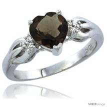 Size 8.5 - 10K White Gold Natural Smoky Topaz Ring Heart-shape 7x7 Stone  - £245.20 GBP