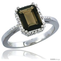 Size 5.5 - 10K White Gold Natural Smoky Topaz Ring Emerald-shape 8x6 Stone  - £324.94 GBP