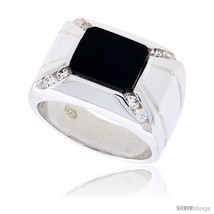 Size 13 - Sterling Silver Gents&#39; Rectangular Black Onyx Ring, w/ 2 Light  - £109.42 GBP