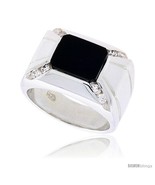 Size 13 - Sterling Silver Gents&#39; Rectangular Black Onyx Ring, w/ 2 Light  - £109.42 GBP