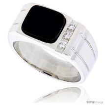 Size 12 - Sterling Silver Gents&#39; Rectangular Black Onyx Ring, w/ 2 Light  - £84.38 GBP