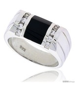 Size 8 - Sterling Silver Gents&#39; Beveled-Rectangular Black Onyx Ring, w/ ... - £105.39 GBP