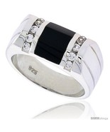 Size 9 - Sterling Silver Gents&#39; Beveled-Rectangular Black Onyx Ring, w/ ... - £105.39 GBP