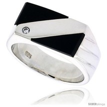 Size 8 - Sterling Silver Gents&#39; Double Triangle Black Onyx Ring, w/ 3 Light  - £86.72 GBP