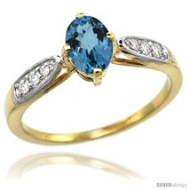 Size 10 - 14k Gold Natural London Blue Topaz Ring 7x5 Oval Shape Diamond  - £482.30 GBP