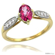 Size 9 - 14k Gold Natural Pink Topaz Ring 7x5 Oval Shape Diamond Accent,  - £479.40 GBP