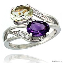 Size 9 - 14k White Gold ( 8x6 mm ) Double Stone Engagement Purple &amp; Green  - £499.76 GBP