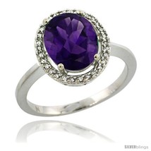 Lver diamond halo natural amethyst ring 2 4 carat oval shape 10x8 mm 1 2 in 12 5mm wide thumb200