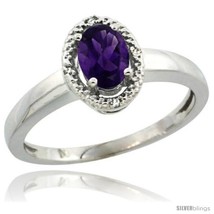 Size 9 - Sterling Silver Diamond Halo Natural Amethyst Ring 0.75 Carat Oval  - £47.24 GBP