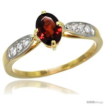 Size 8.5 - 14k Gold Natural Garnet Ring 7x5 Oval Shape Diamond Accent, 5/16inch  - £486.55 GBP