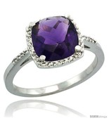 Size 6 - Sterling Silver Diamond Natural Amethyst Ring 2.08 ct Cushion c... - £138.59 GBP