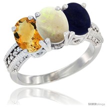 Size 5 - 14K White Gold Natural Citrine, Opal &amp; Lapis Ring 3-Stone 7x5 mm Oval  - £566.04 GBP