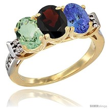 Size 8 - 10K Yellow Gold Natural Green Amethyst, Garnet &amp; Tanzanite Ring  - £479.67 GBP