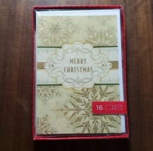 Merry Christmas NEW 16 Greeting Cards &amp; Envelopes Gold Joy New Year Love Family - $9.80