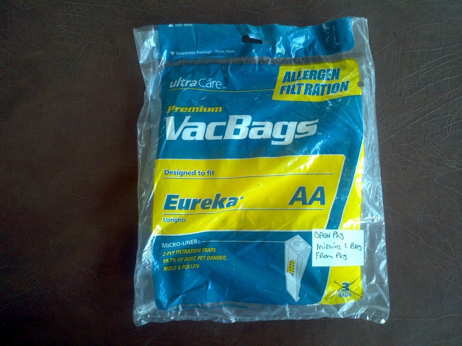 Ultra Care Premium VacBags EUREKA AA Upright Allergen Filtration 2Bags Household Supplies