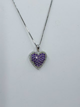 Samuel Aaron Purple and White Cubic Zirconia Heart Sterling Silver Necklace - £19.89 GBP