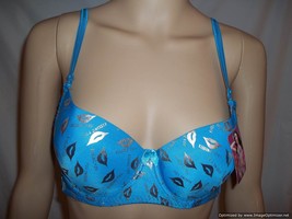 Sophid &quot;KIssing You&quot; Lip Print Removable Padded Bra-BLUE-Size:38B-NEW - £9.41 GBP