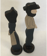 Vintage wood carved painted decorative amish couple figurine primitive s... - $31.16 CAD