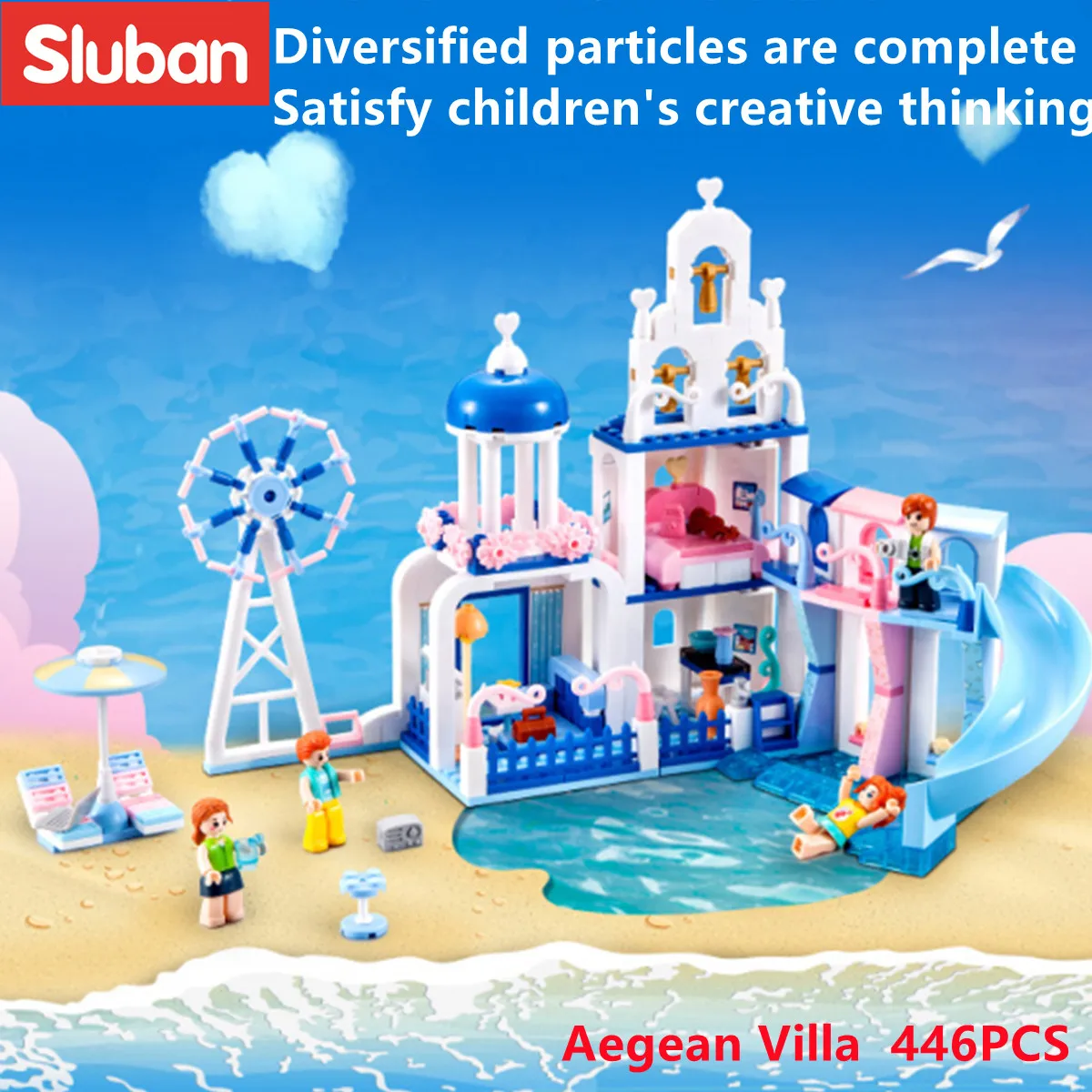 Sluban Building Block Toys Girls Dream Aegean Sea Villa 446PCS Bricks B0868 - £33.72 GBP