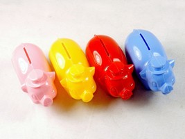 Plastic Pig Coin Saving Banks, Set of 4 ~ Child&#39;s Change Keeper, Choice of Color - £8.75 GBP
