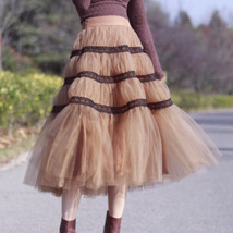 BROWN Tiered Tulle Skirt Outfit Women Custom Plus Size Long Tulle Skirt image 4
