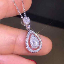 2Ct Pear Cut White Moissanite Teardrop Halo Pendant In 925 Sterling Silver - £144.76 GBP