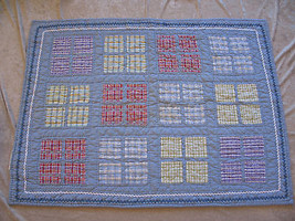 Baby Summer Blanket 100% Cotton Part Hand Quilted Wall Hanging Plaid Design - £25.51 GBP