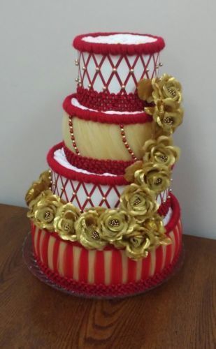 Red and Gold Little Prince Theme Baby Shower 4 Tier Diaper Cake Centerpiece Gift