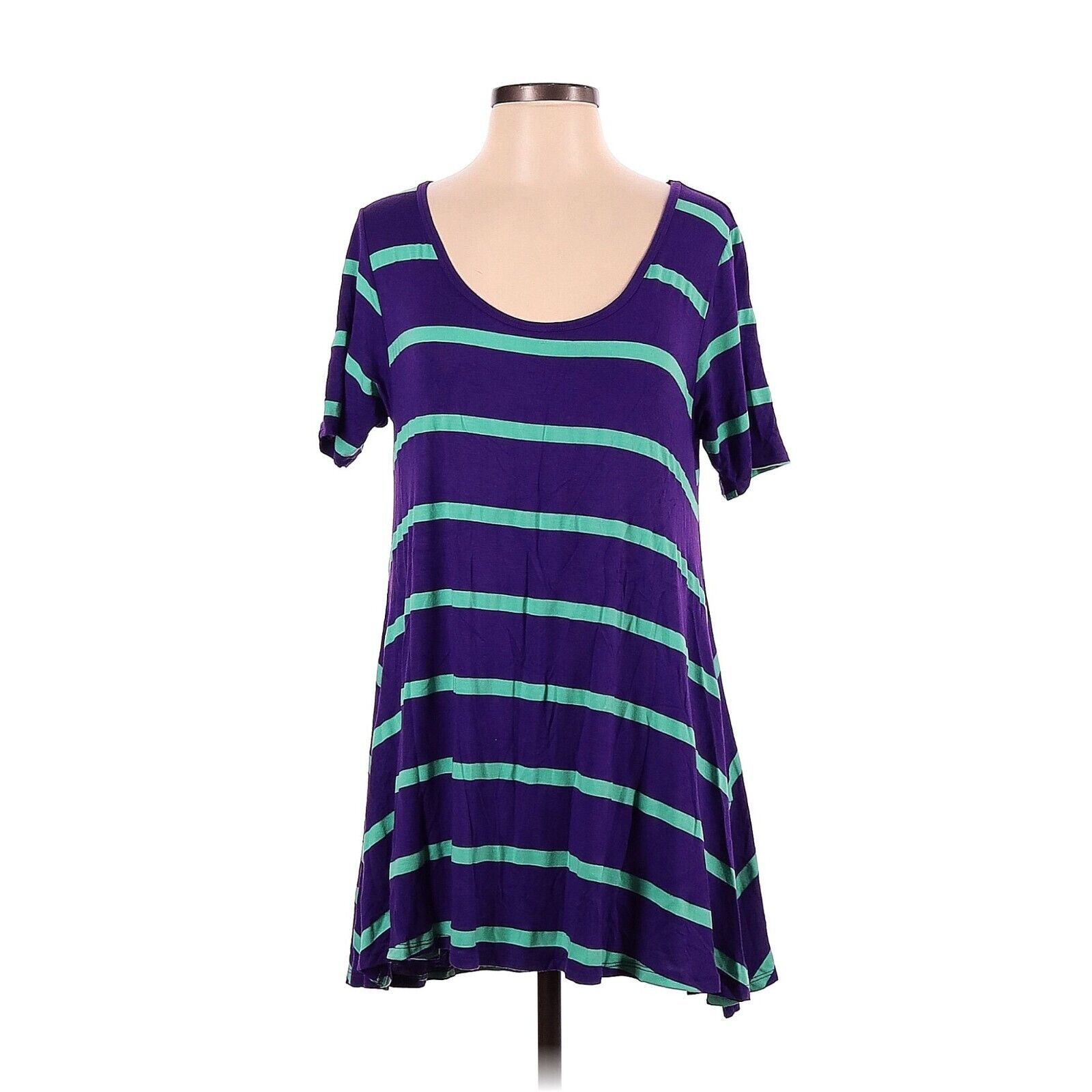 Primary image for LuLaRoe LLR Purple & Teal Stripe Women's Oversize Perfect Tee Tunic Top XS