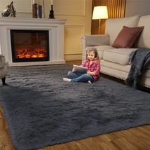 Area Rugs For Bedroom And Living Room, Dark Gray 5&#39; X 7&#39; Fluffy Carpet For Teens - £32.99 GBP