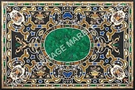 5&#39;x3&#39; Black Marble Dining Table Tops Multi Gemstone Pietra Dura Inlay Art Decors - £2,984.51 GBP