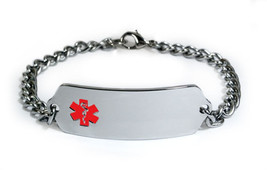 Medical Alert ID Bracelet with curb chain.  Free medical wallet Card! IDB52 - £23.91 GBP