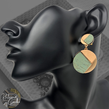 Women Green Gold Geometric Circle Post Back Drop Earrings Dangle Fashion Jewelry - £14.38 GBP