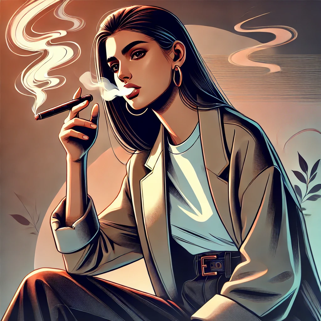 &quot;Elegant woman smoking a cigar digital illustration&quot; Vintage Inspired Ar... - $100.00