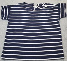 Talbots T Shirt Top Womens Petite Medium Multi Striped Short Sleeve Lace Up Back - $20.32