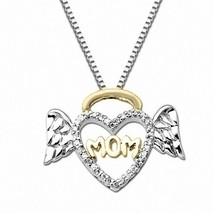 0.15 CT Round Moissanite Angel Wing Heart Mom Pendant Necklace 14k Gold Plated - £70.35 GBP
