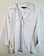 Zac &amp; Rachel Button Up Shirt Womens Size Small White 3/4 Sleeve Pockets Collared - £13.13 GBP