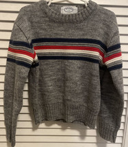 Vtg  IZOD J.G. Boys Size 6 Gray Striped Red White Blue Acrylic Sweater Pullover - £19.32 GBP