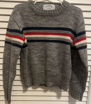 Vtg  IZOD J.G. Boys Size 6 Gray Striped Red White Blue Acrylic Sweater Pullover - $24.74