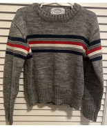 Vtg  IZOD J.G. Boys Size 6 Gray Striped Red White Blue Acrylic Sweater P... - £18.90 GBP