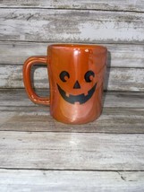 Rae Dunn Halloween Trick Or Treat Iridescent 2 Sided Mug Orange Pumpkin - $17.75