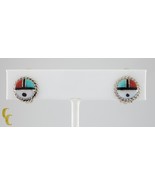 Sterling Silver Lapidary Inlay Clip-On Earrings Turquoise Coral MOP Onyx - $208.19 CAD