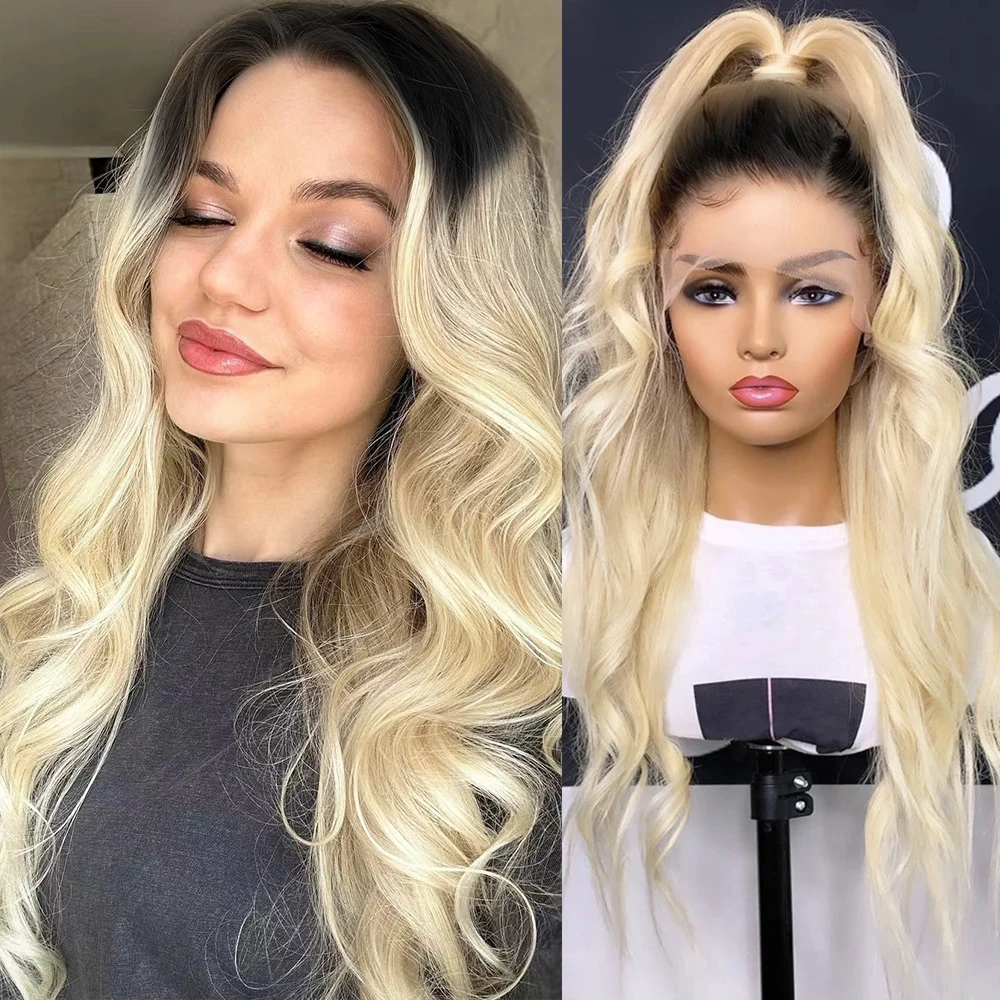 RONGDUOYI Ombre Blonde Body Wave Synthetic Wig Natural Hairline Heat Fiber Bla - £44.90 GBP+
