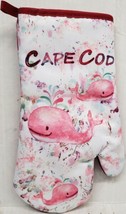 1 Printed Kitchen Oven Mitt (7&quot; X 12&quot;) Whimsical Pink Whales Cape Cod Red Back H - £12.48 GBP