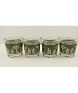 Vintage Jeannette Hellenic Green Wedgwood Set Of 4 Rocks Glasses 3-3/8” ... - £14.53 GBP