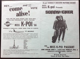 Sonny and Cher Concert Handbill Honolulu 1965 K-POI Radio Station ORIGINAL - £138.68 GBP