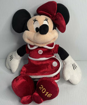 Disney Store Minnie Mouse Christmas Holiday Plush 15” Red Dress Dated 2016 - $14.80