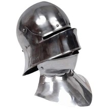 Medieval Gothic Sallet Helmet With Bevor Neck Armor Silver Gift Item Halloween - £195.81 GBP